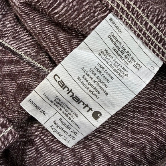 Carhartt Button Down Shirt Mens 2XL Brown Long Sleeve Workwear Cotton EUC - Picture 7 of 9